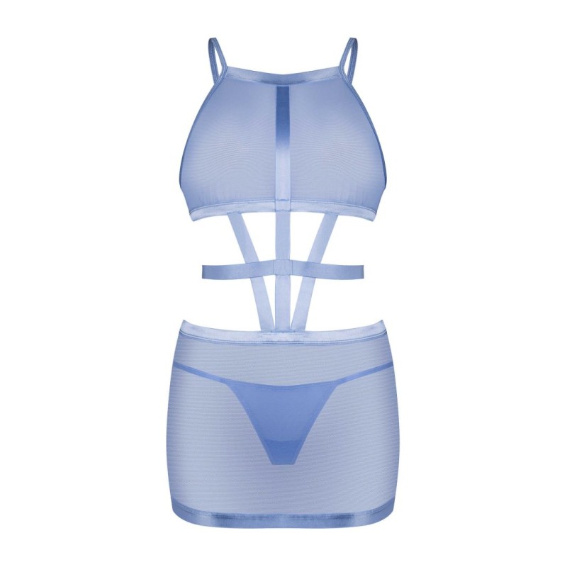 Robe Shaderi en filet bleu + string | Fauxseins.fr