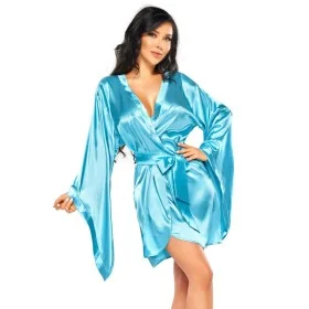 Kimono Samira Turquoise - Satin & Féminité | Fauxseins.fr