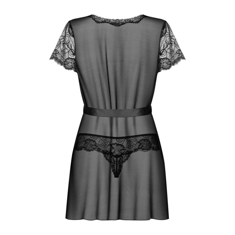 Alluria Peignoir Noir - Déshabillé Dentelle Transparent | Fauxseins.fr