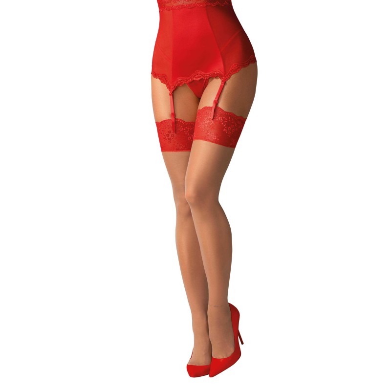Bas Lovica Rouge – Dentelle & Teinte Chair | Fauxseins.fr