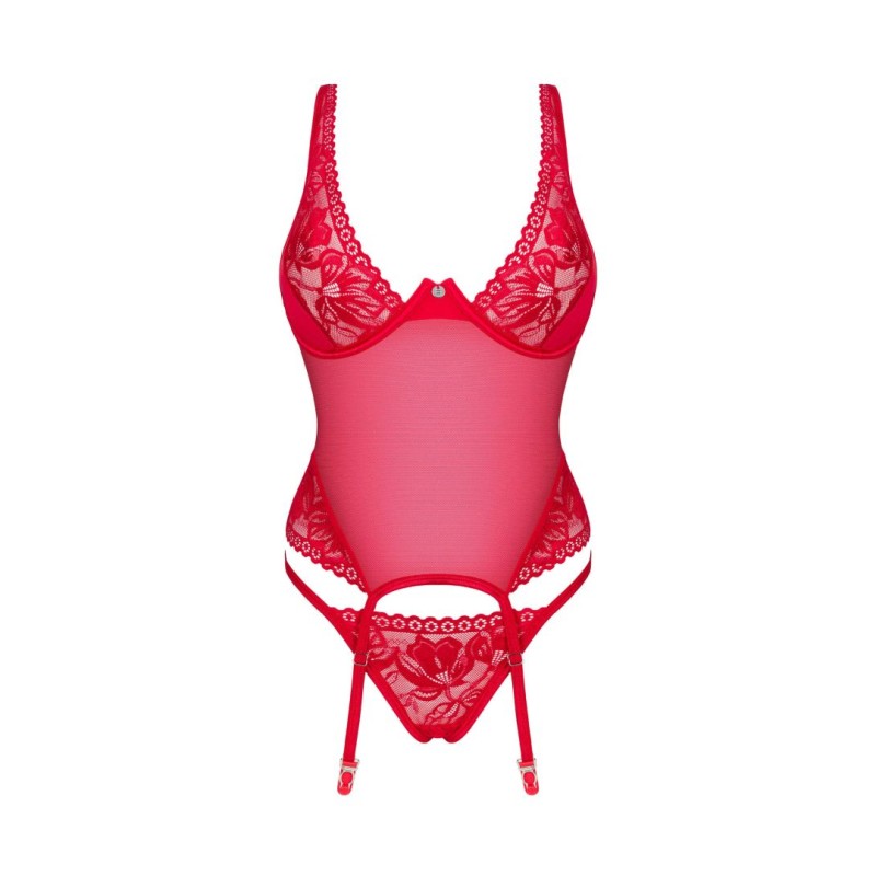 Lacelove Corset Rouge - Guêpière Dentelle Féminisation