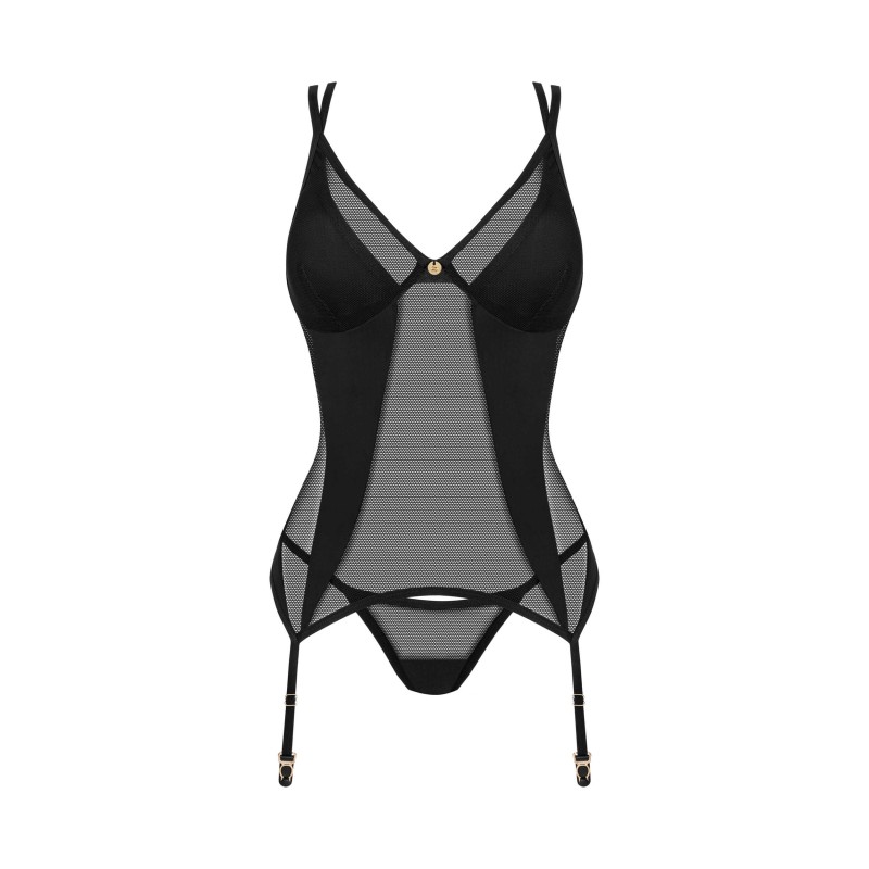 Nesari Corset & String Noir - Silhouette Sculptée | Fauxseins.fr