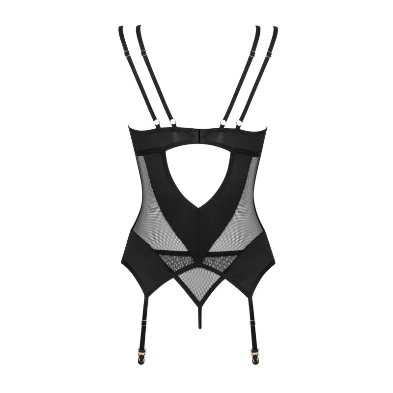 Nesari Corset & String Noir - Silhouette Sculptée | Fauxseins.fr