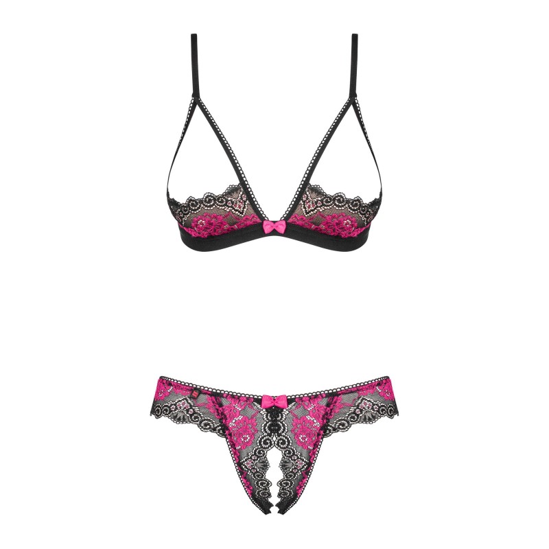 Tulia Ensemble ouvert 2 pcs - Noir et Fuchsia Obsessive