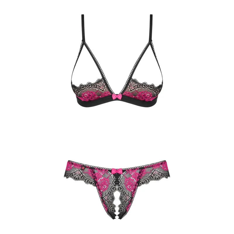 Tulia Ensemble Lingerie Ouvert 2 pcs Noir & Fuchsia | Fauxseins.fr