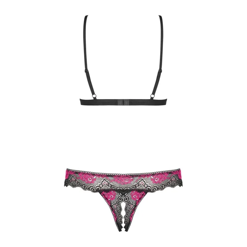 Tulia Ensemble Lingerie Ouvert 2 pcs Noir & Fuchsia | Fauxseins.fr