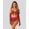 Rossay Ensemble Lingerie Ouvert 4 Pièces Rouge | Fauxseins.fr