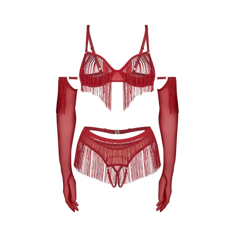 Rossay Ensemble Lingerie Ouvert 4 Pièces Rouge | Fauxseins.fr