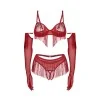 Rossay Ensemble Lingerie Ouvert 4 Pièces Rouge | Fauxseins.fr
