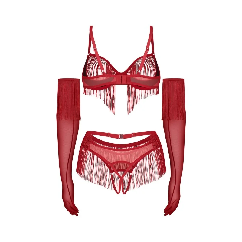 Rossay Ensemble Lingerie Ouvert 4 Pièces Rouge | Fauxseins.fr