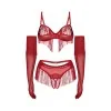 Rossay Ensemble Lingerie Ouvert 4 Pièces Rouge | Fauxseins.fr