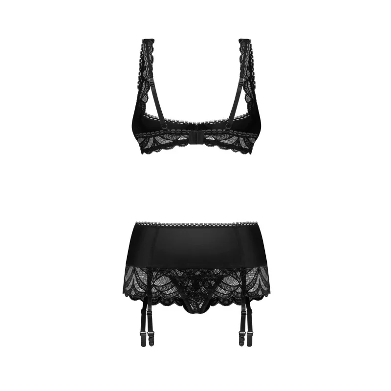 Lecille Ensemble Lingerie Ouvert 3 Pièces Noir | Fauxseins.fr