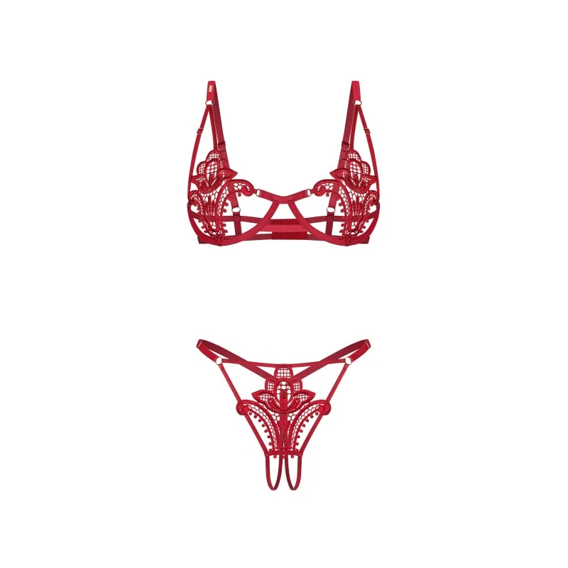Luise Sublim Ensemble Lingerie Ouvert 2 Pièces Rouge | Fauxseins.fr