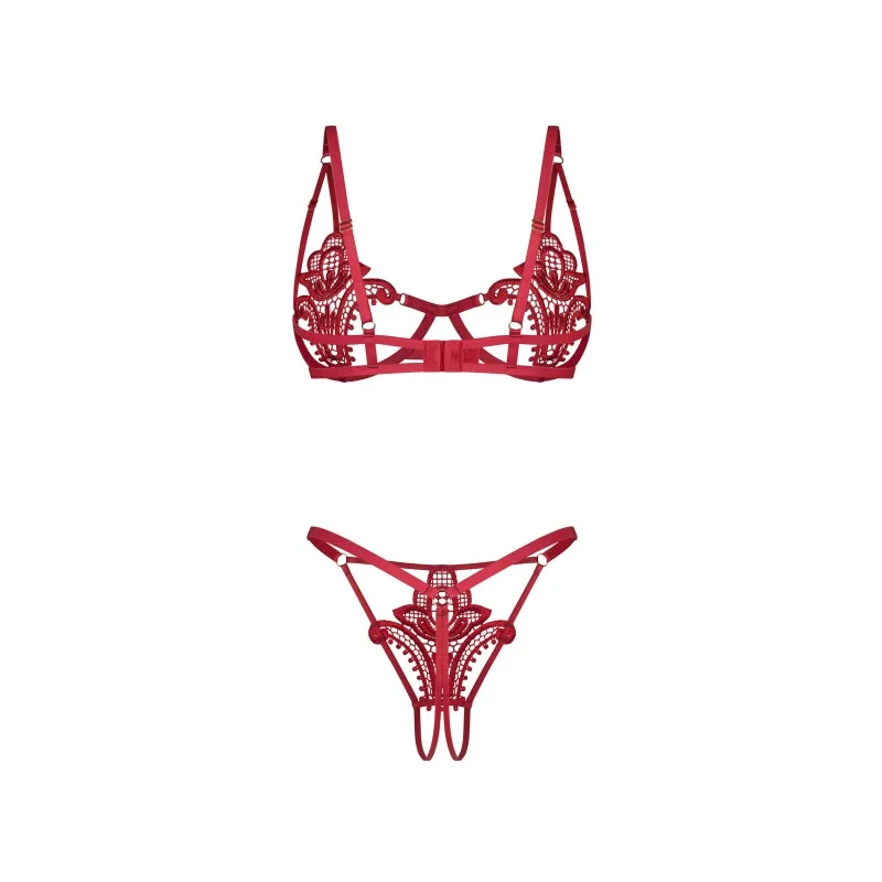 Luise Sublim Ensemble Lingerie Ouvert 2 Pièces Rouge | Fauxseins.fr