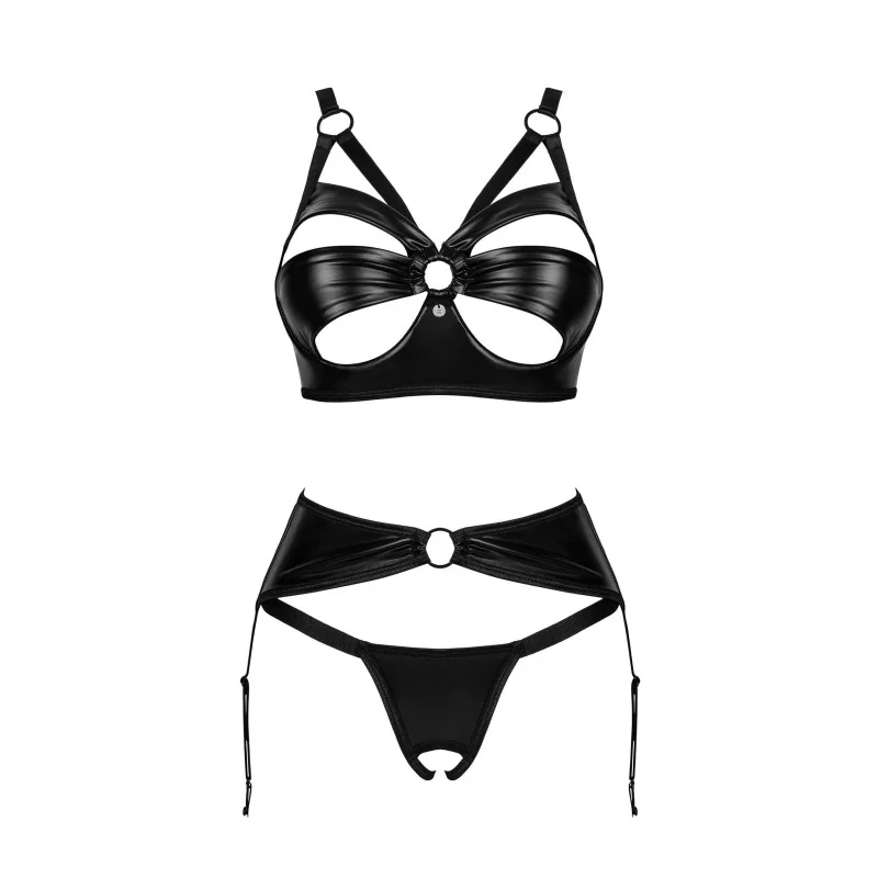 Ensemble Lingerie 3 Pièces Ouvert Noir Armares | Fauxseins.fr