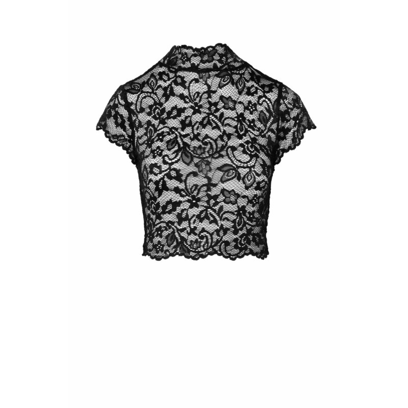 F303 Essence Top en dentelle avec col montant Noir HandMade