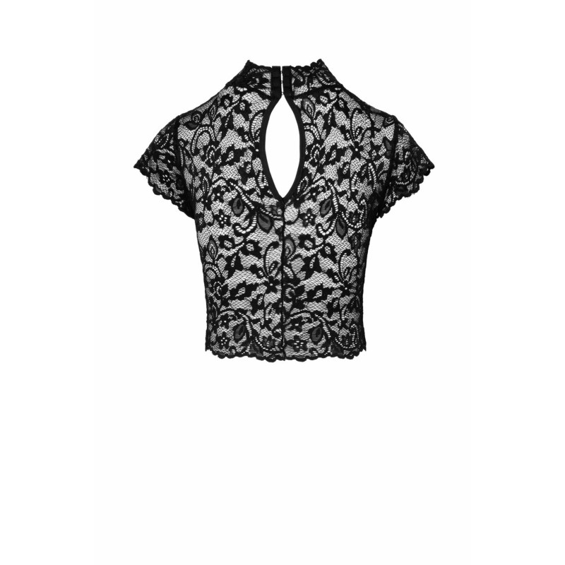 F303 Essence Top en dentelle avec col montant Noir HandMade
