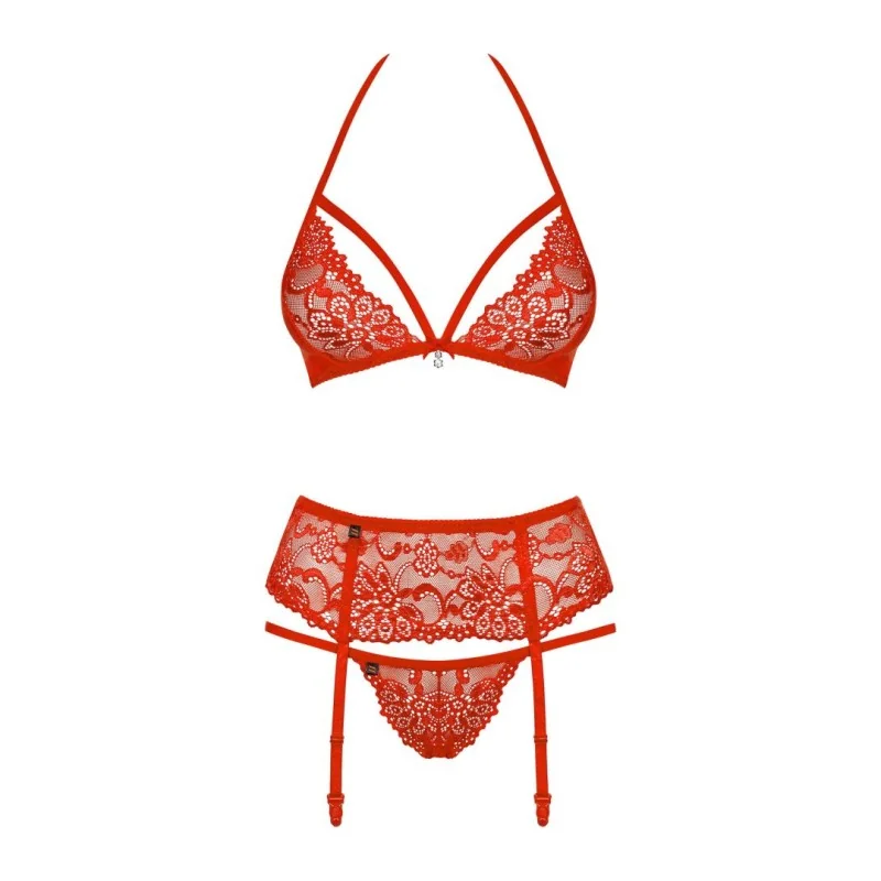Ensemble Lingerie 3 Pièces Rouge | Féminisation | Fauxseins.fr