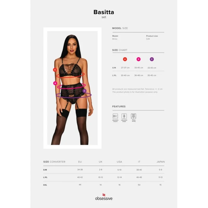 Basitta Ensemble Lingerie 3 pièces Noir | Fauxseins.fr