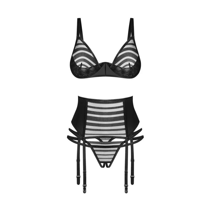 Lune Bellis Ensemble Lingerie Ouvert 3 Pièces Noir | Fauxseins.fr