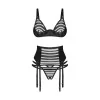 Lune Bellis Ensemble Lingerie Ouvert 3 Pièces Noir | Fauxseins.fr
