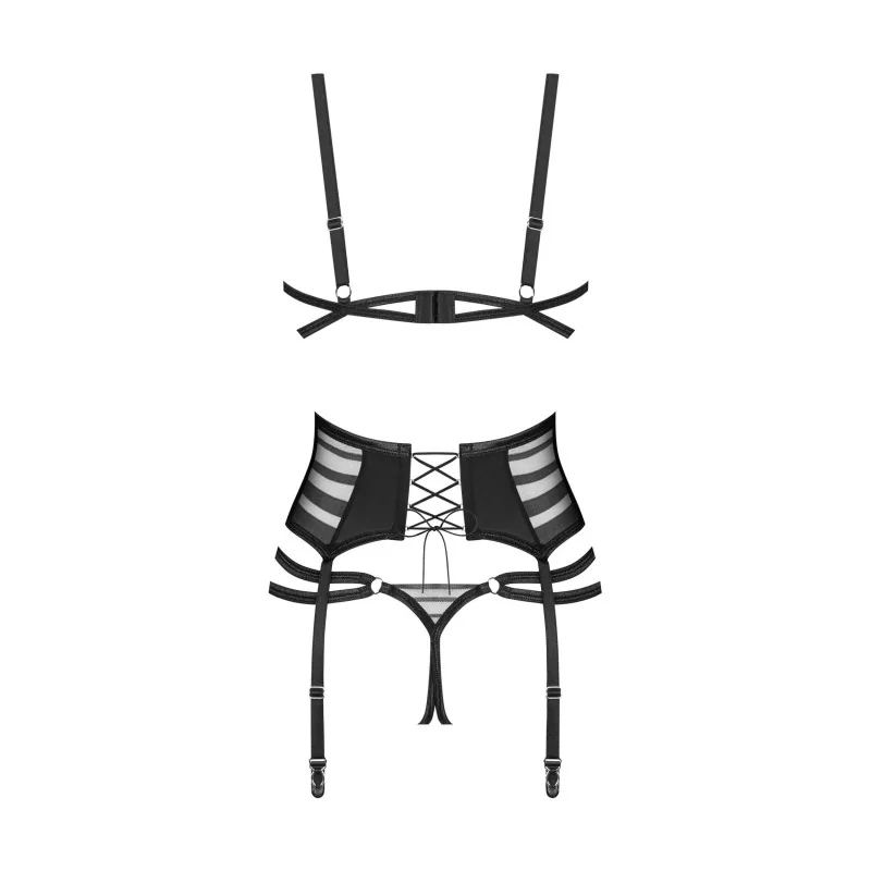 Lune Bellis Ensemble Lingerie Ouvert 3 Pièces Noir | Fauxseins.fr