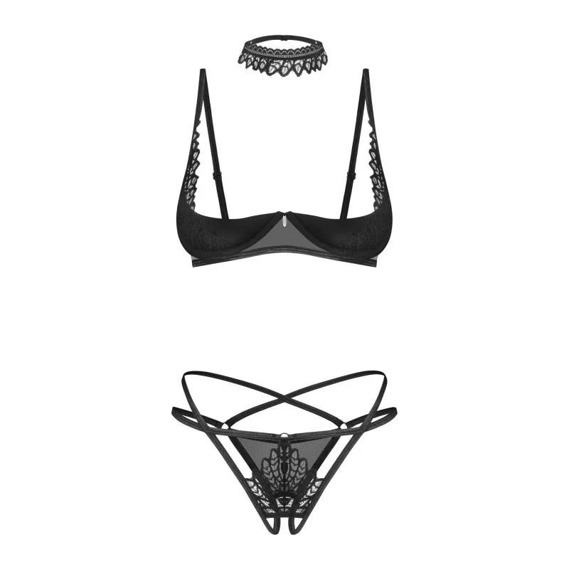 Donarella Ensemble Lingerie Ouvert 3 Pièces Noir | Fauxseins.fr