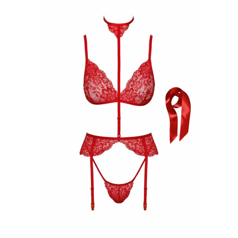 Bondage 243 ensemble lingerie 5 pièces - rouge Kissable par Noir Handmade