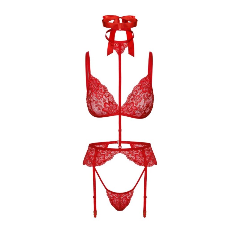 Bondage 243 ensemble lingerie 5 pièces - rouge Kissable par Noir Handmade