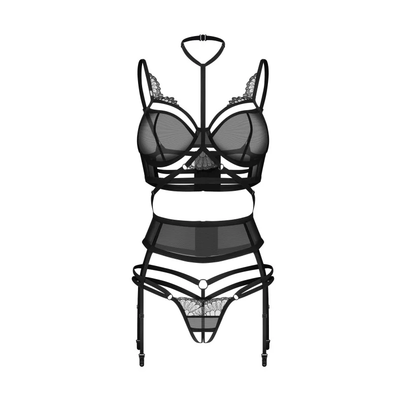 Ensemble lingerie ouvert 3 pièces noir Premium Premisis