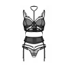 Ensemble lingerie ouvert 3 pièces noir Premium Premisis