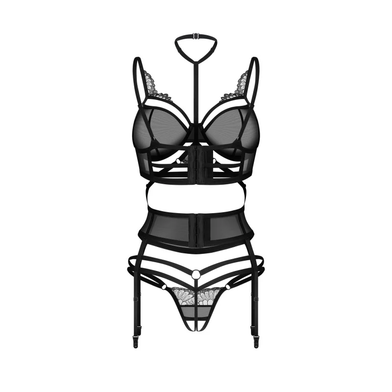 Ensemble lingerie ouvert 3 pièces noir Premium Premisis