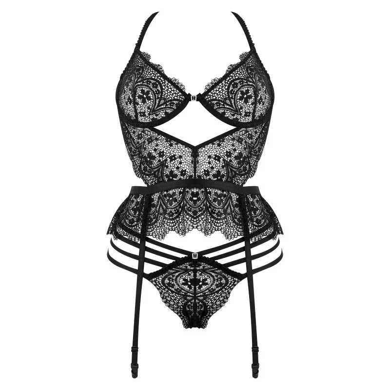 Lace Temptation Ensemble Lingerie Noir | Fauxseins.fr