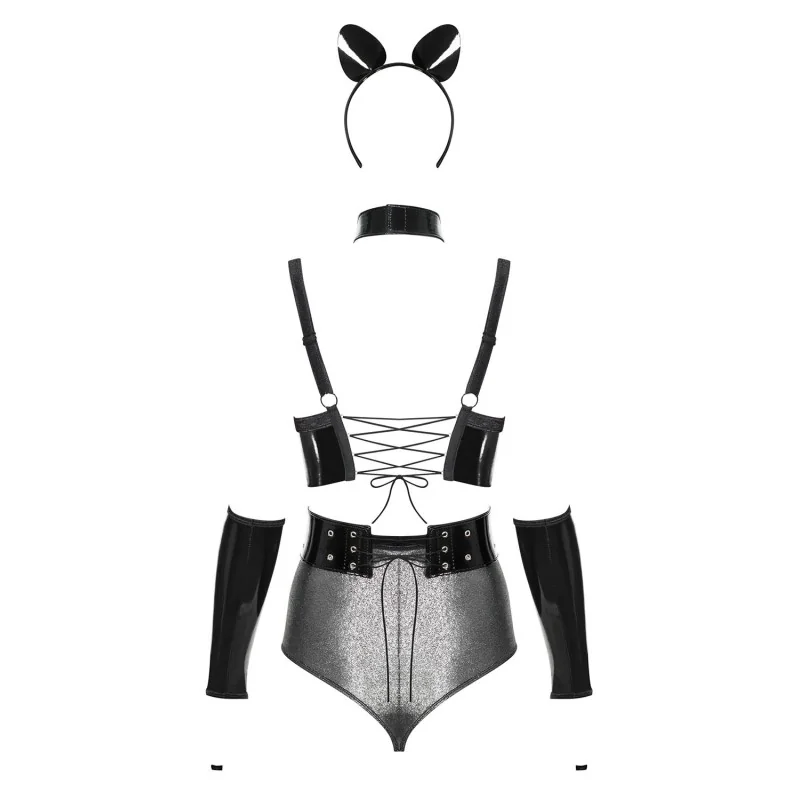 Silveria Ensemble Lingerie 6 pcs Argent et Noir | Fauxseins.fr