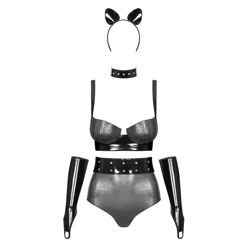 Silveria Ensemble Lingerie 6 pcs Argent et Noir | Fauxseins.fr