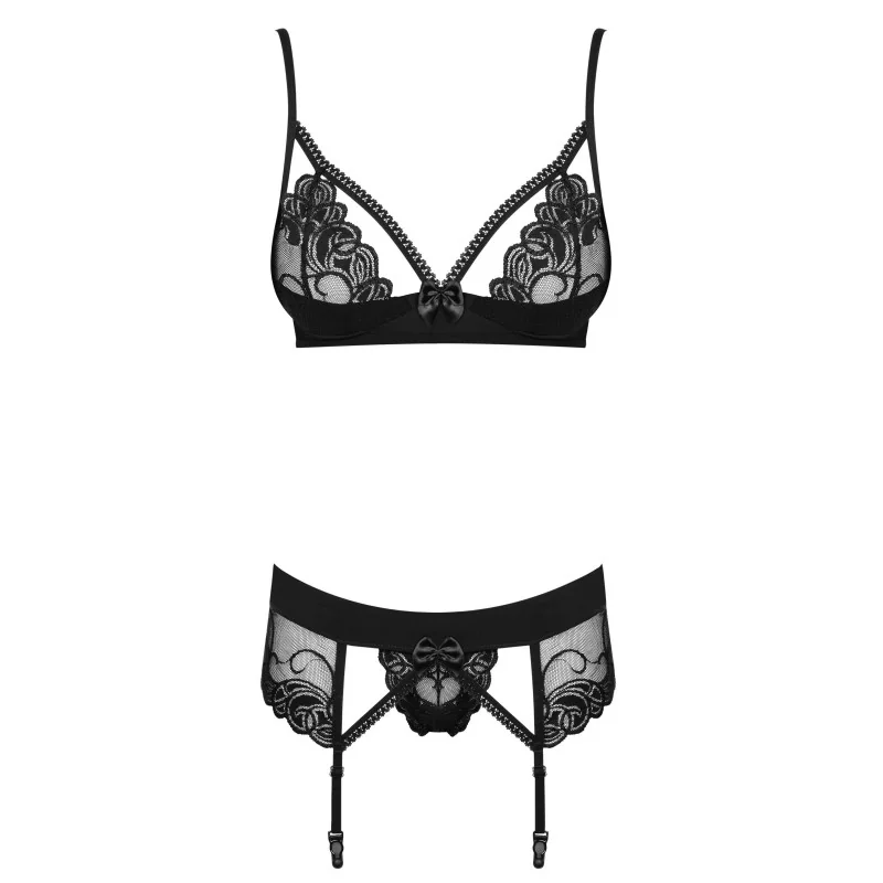 Wonderia Ensemble Lingerie 3 pcs Noir | Fauxseins.fr