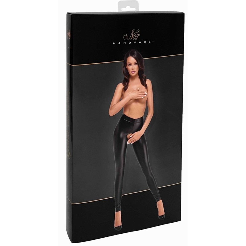 F304 Leggings Taboo wetlook avec entrejambe et fesses ouvertes Noir HandMade