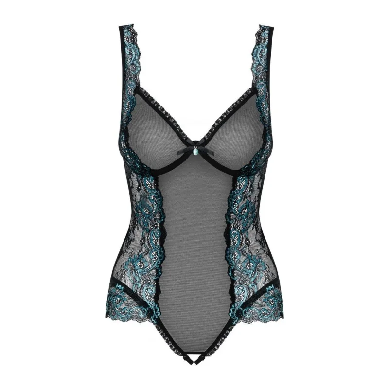 Amanta Body Ouvert Noir et Turquoise | Fauxseins.fr
