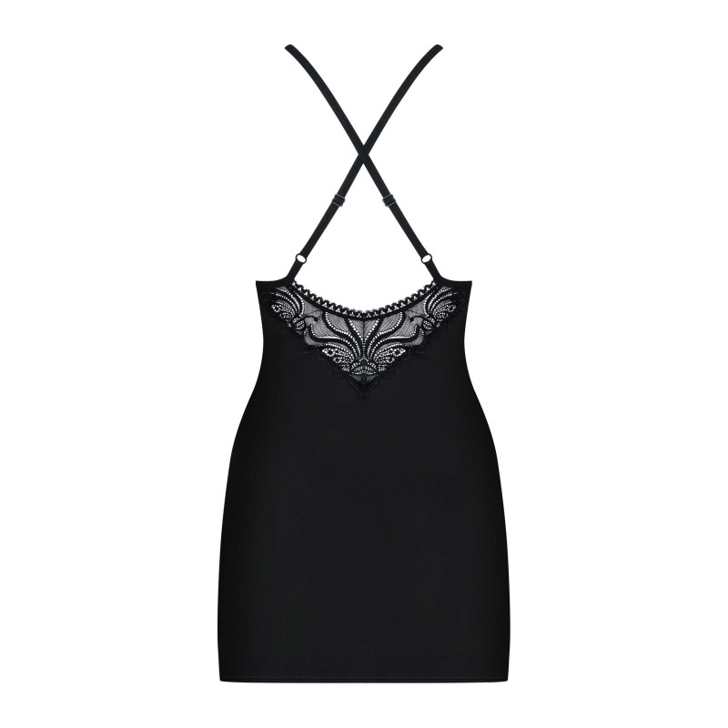 828-CHE-1 Nuisette et String - Noir Obsessive