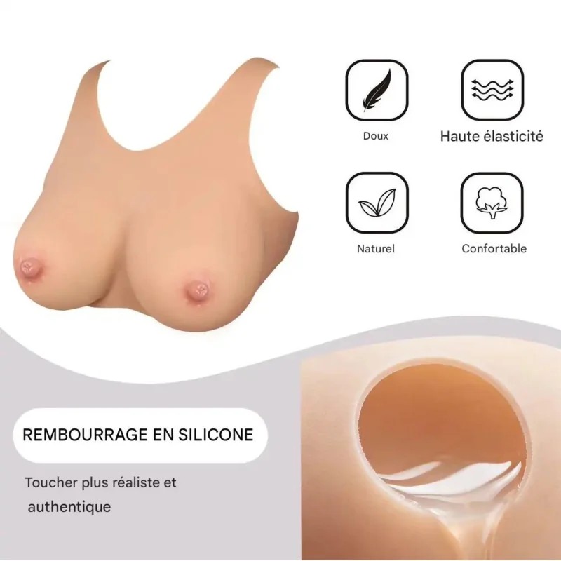 Buste faux seins en silicone style brassière Velcro