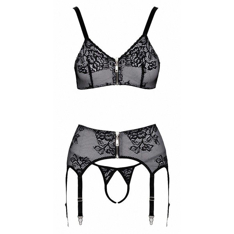 Ensemble coquin ouvert 3 pièces gris - Cottelli Lingerie Cotelli Lingerie