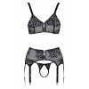 Ensemble coquin ouvert 3 pièces gris - Cottelli Lingerie Cotelli Lingerie