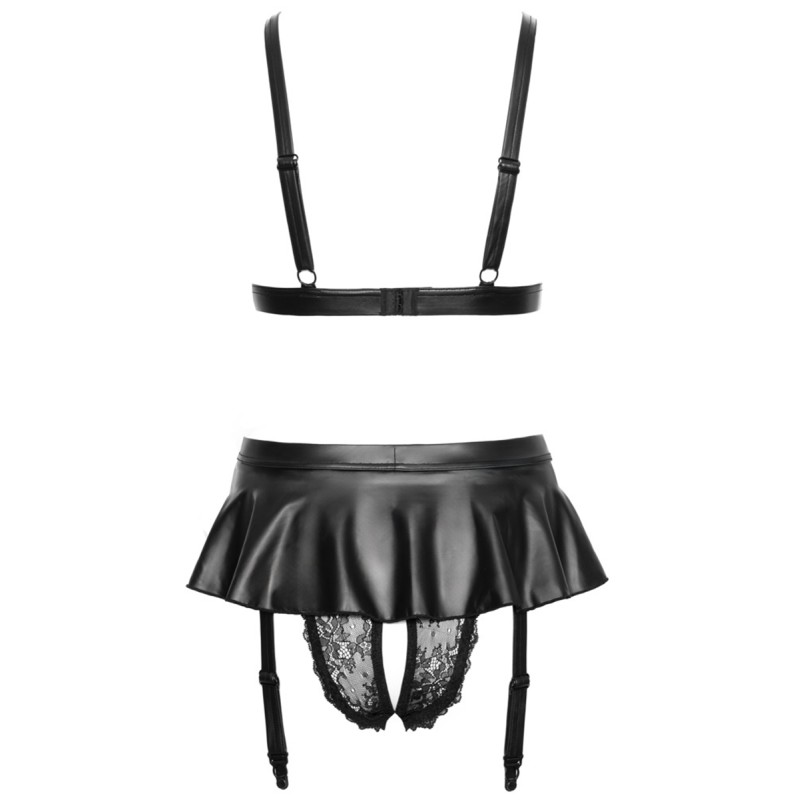 Soutien-gorge et slip fendu à jarretelles noir - Cottelli LINGERIE Cotelli Lingerie