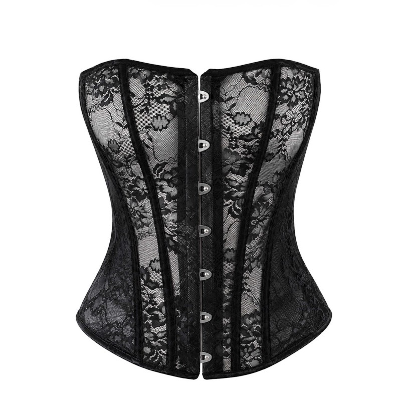 F406 One more kiss Corset en dentelle et powerwetlook Noir HandMade