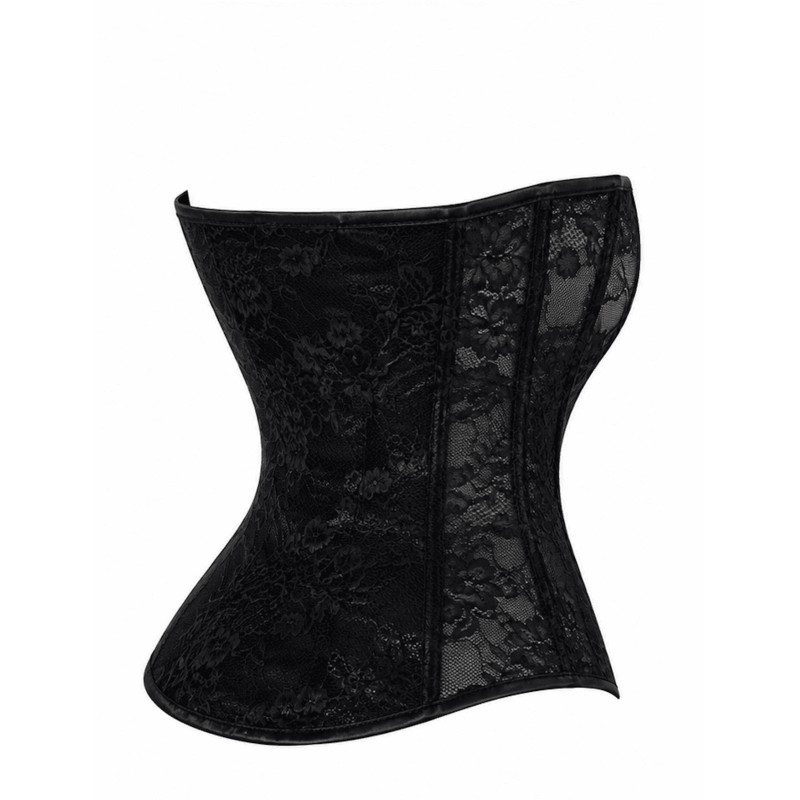 F406 One more kiss Corset en dentelle et powerwetlook Noir HandMade