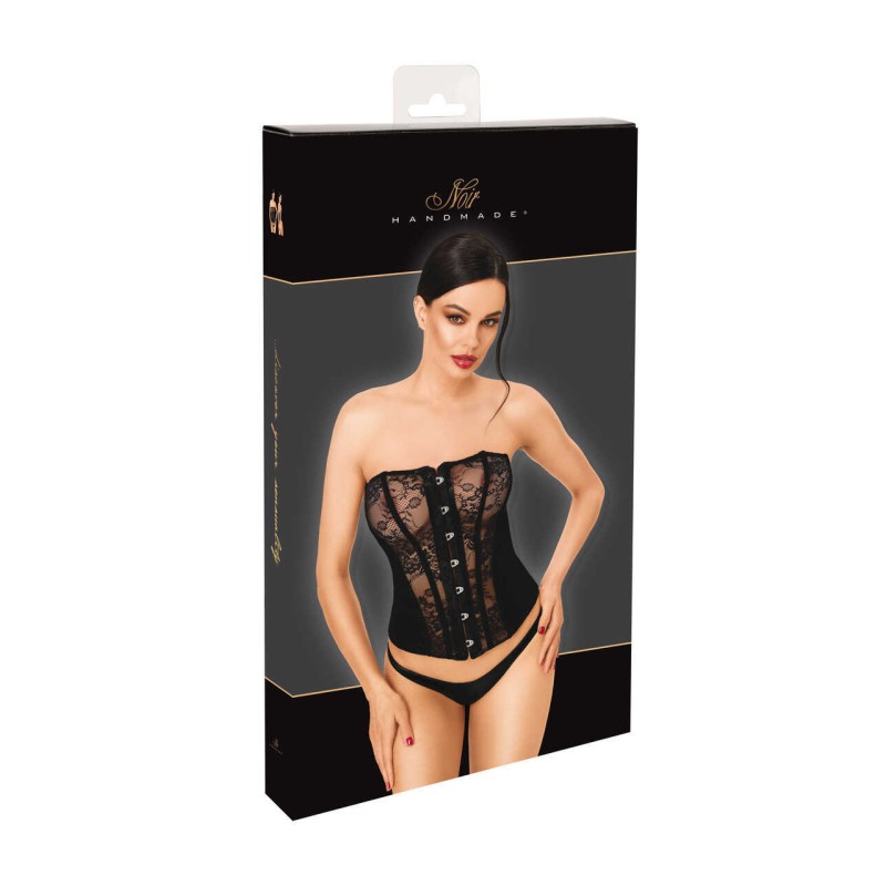 F406 One more kiss Corset en dentelle et powerwetlook Noir HandMade