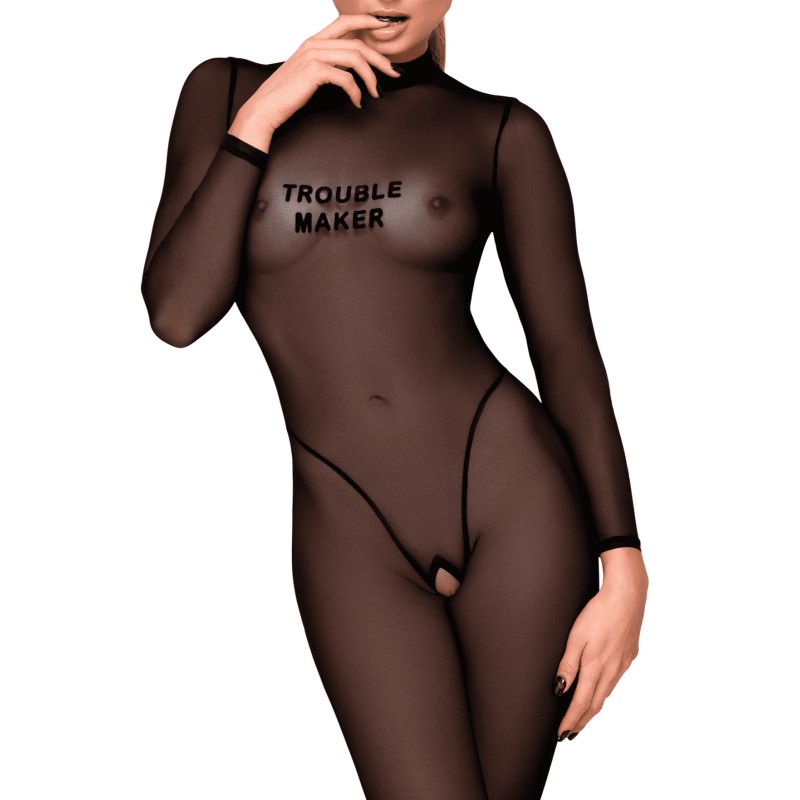 F387 Catsuit transparent noir Noir HandMade