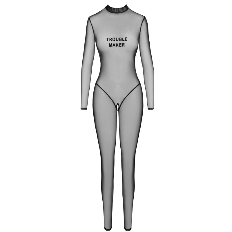 F387 Catsuit transparent noir Noir HandMade