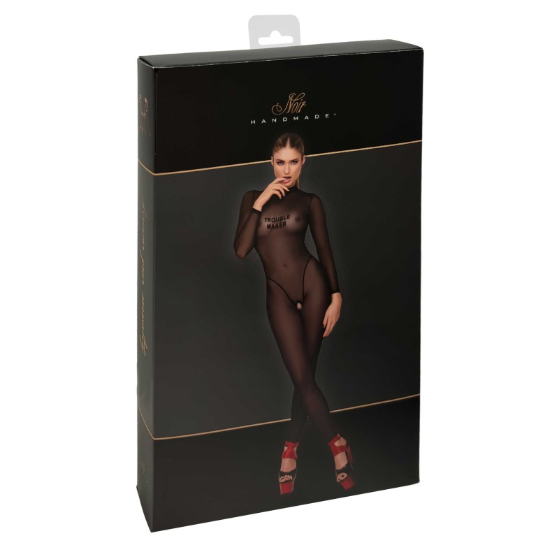 F387 Catsuit transparent noir Noir HandMade
