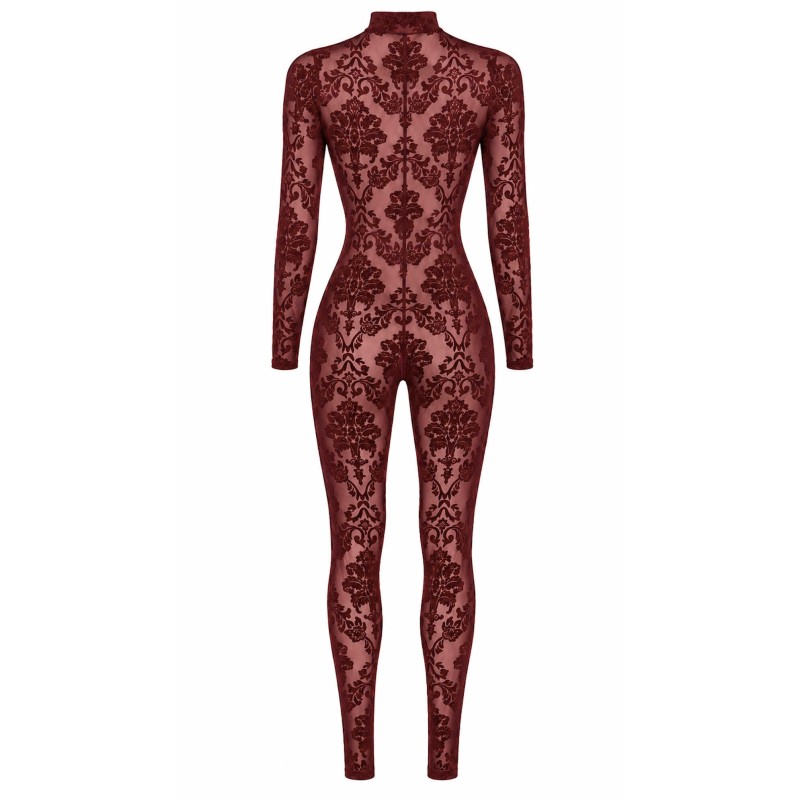 F421 Masquerade Bodystocking avec Zip Trois Voies Noir HandMade